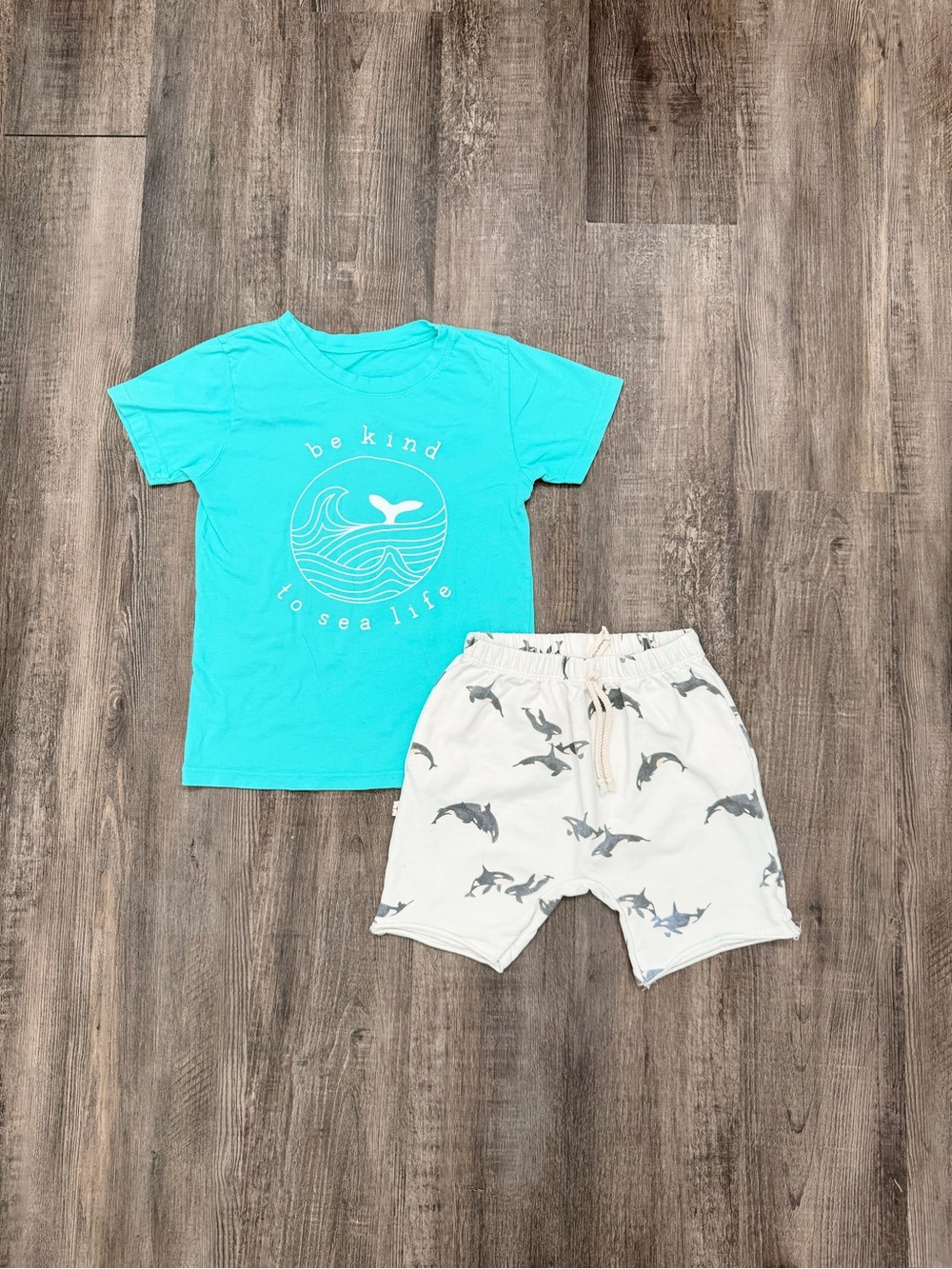 Kids Turquoise 'Be Kind to Sea Life' Tee & Whale Print Shorts Matching Set